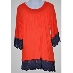 Girl's Dress Orange Navy Tassel Bell Sleeve NWT